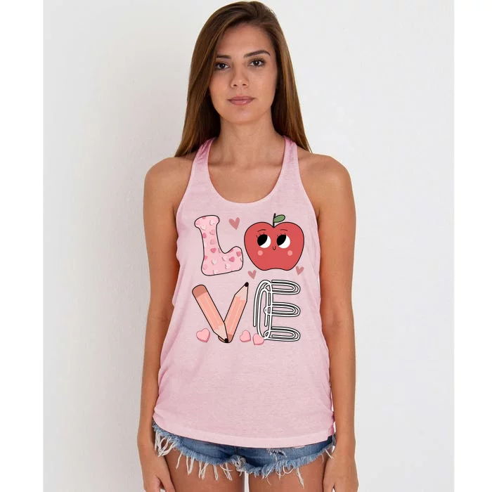 Love Apple Cute Teacher Gift Women's Knotted Racerback Tank