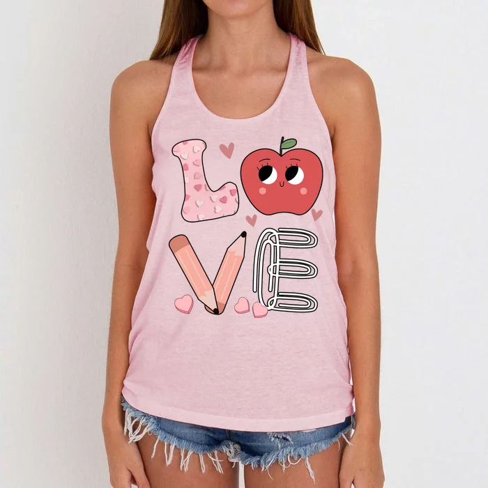 Love Apple Cute Teacher Gift Women's Knotted Racerback Tank