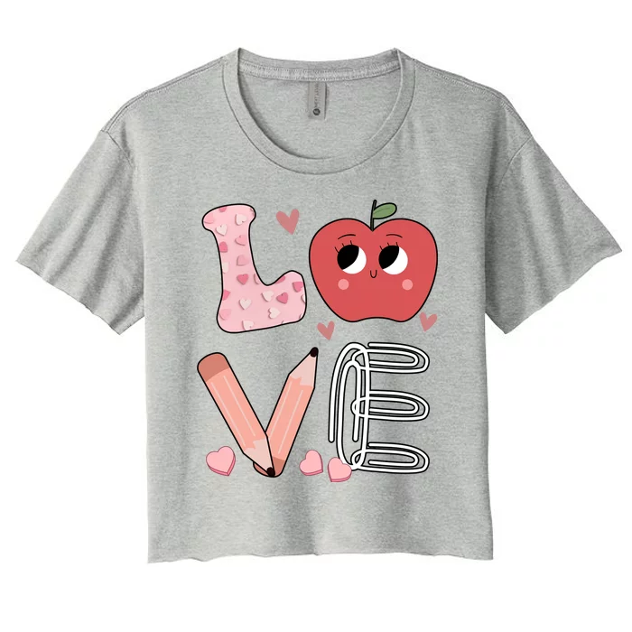 Love Apple Cute Teacher Gift Women's Crop Top Tee