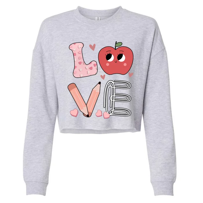 Love Apple Cute Teacher Gift Cropped Pullover Crew