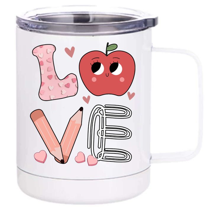 Love Apple Cute Teacher Gift Front & Back 12oz Stainless Steel Tumbler Cup