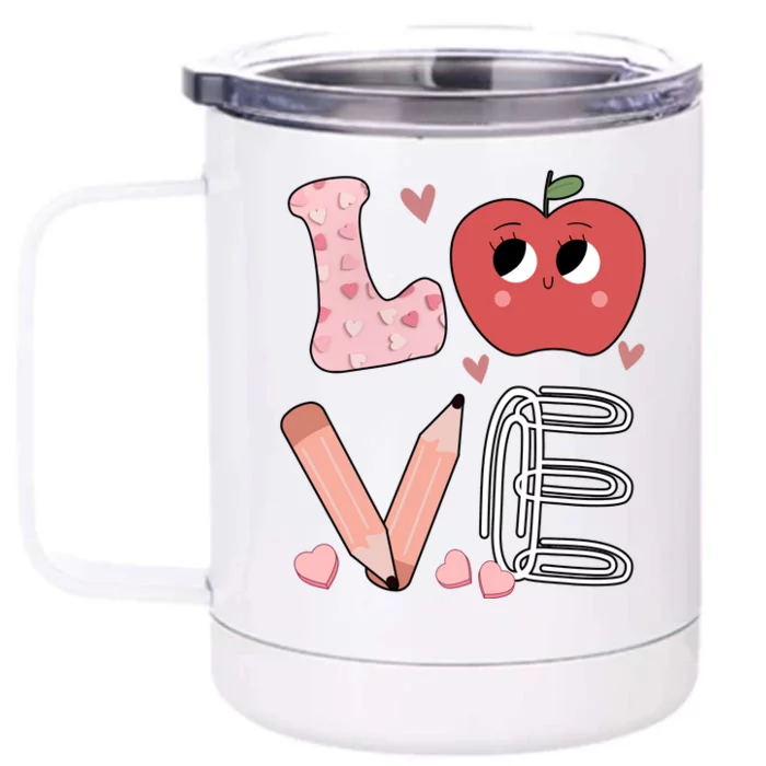 Love Apple Cute Teacher Gift Front & Back 12oz Stainless Steel Tumbler Cup