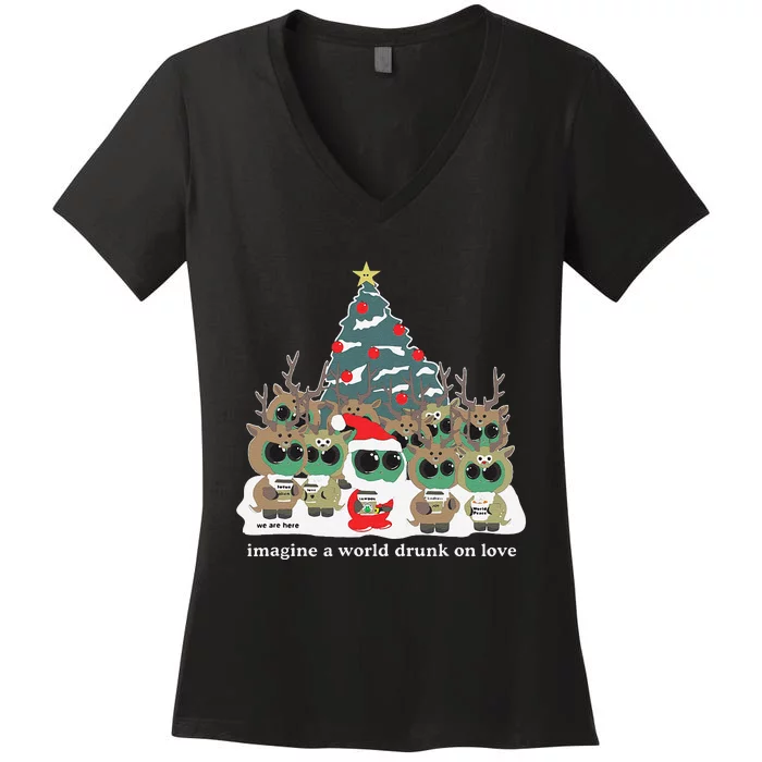 Lotus Alien Christmas Party Women's V-Neck T-Shirt