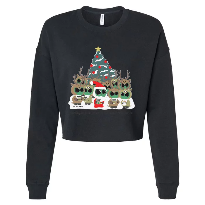 Lotus Alien Christmas Party Black & White Cropped Pullover Crew