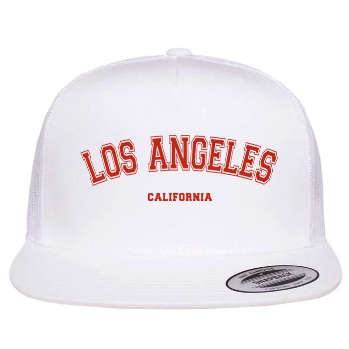 Los Angeles California CA Red Lette Flat Bill Trucker Hat