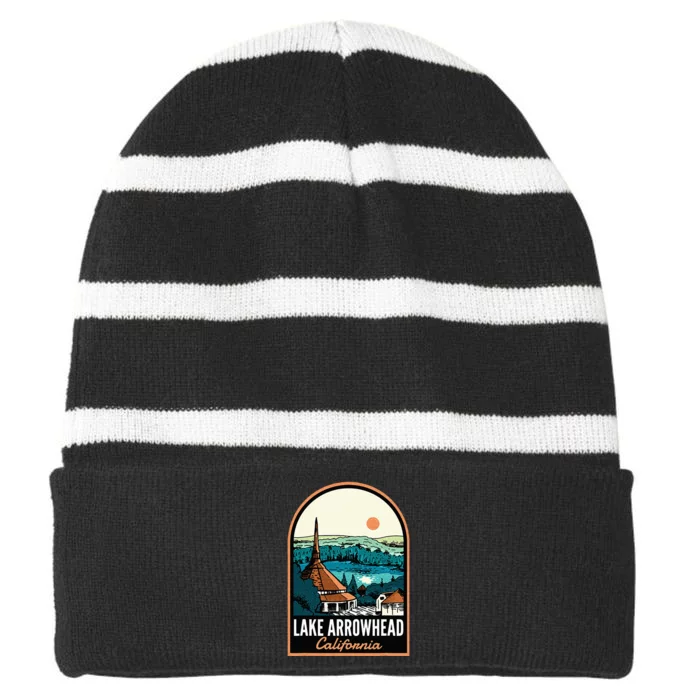 Lake Arrowhead California Vintage Striped Beanie with Solid Band