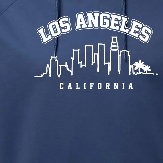 Los Angeles California City Skyline Retro Performance Fleece Hoodie