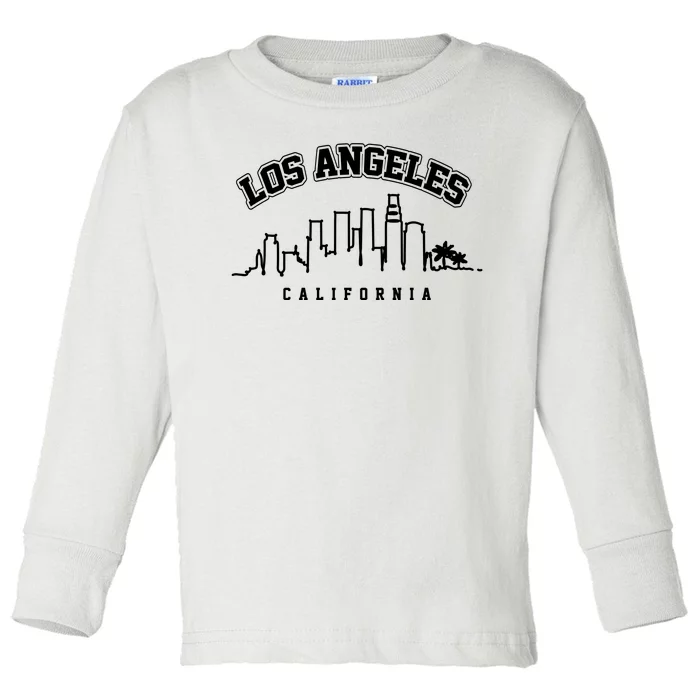 Los Angeles California City Skyline Retro Toddler Long Sleeve Shirt