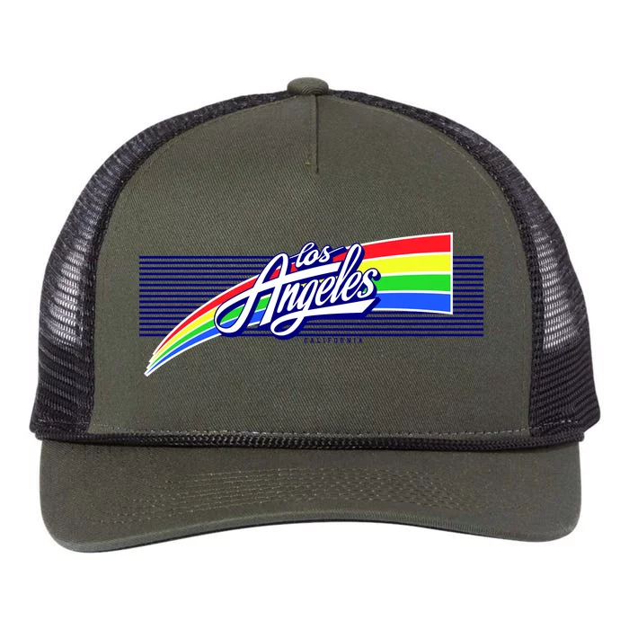 Los Angeles California Rainbow Logo Retro Rope Trucker Hat Cap