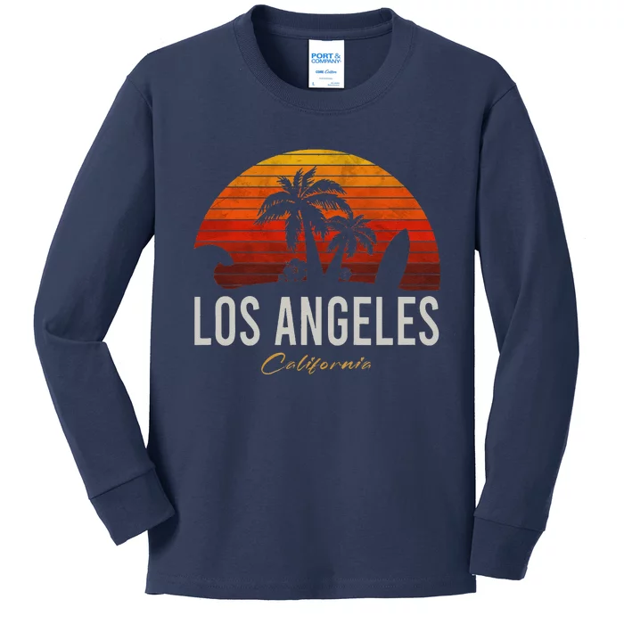 Los Angeles California Retro Surfer Vintage Beach Kids Long Sleeve Shirt