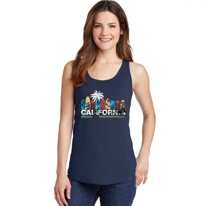 Los Angeles California Surfboard Theme Ladies Essential Tank