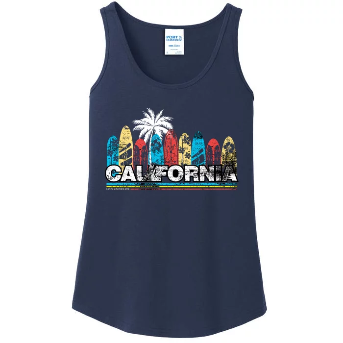 Los Angeles California Surfboard Theme Ladies Essential Tank