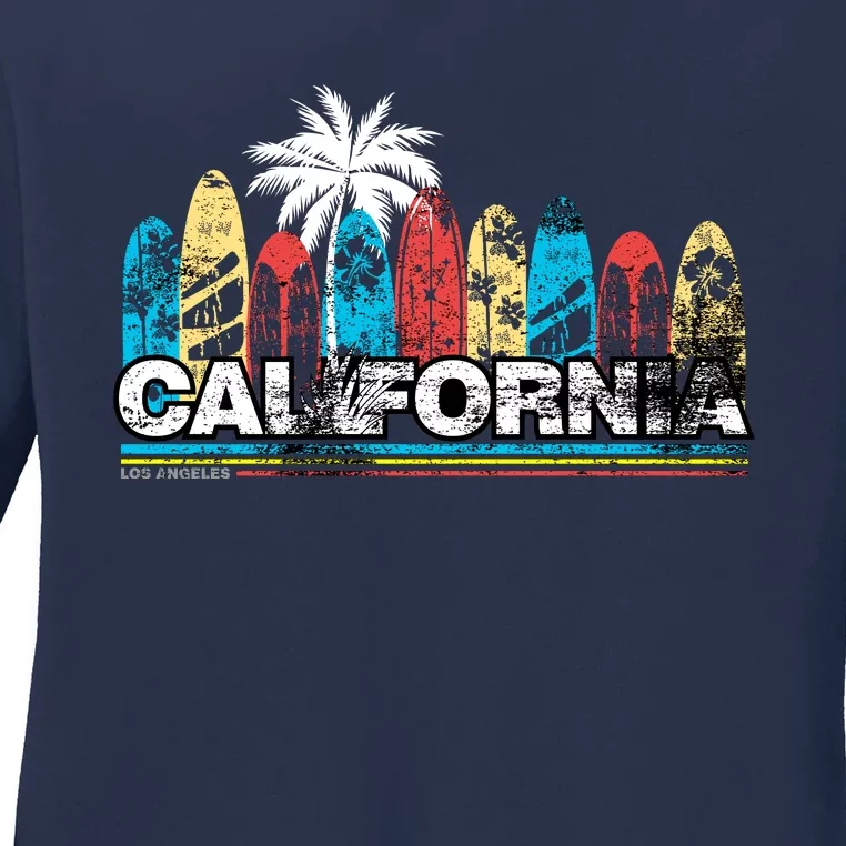 Los Angeles California Surfboard Theme Ladies Long Sleeve Shirt