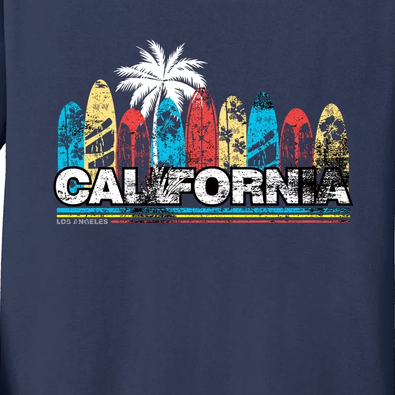 Los Angeles California Surfboard Theme Kids Long Sleeve Shirt