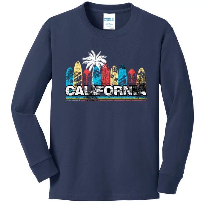 Los Angeles California Surfboard Theme Kids Long Sleeve Shirt