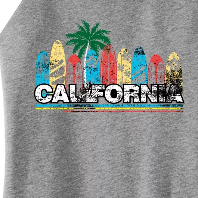 Los Angeles California Surfboard Theme Women’s Perfect Tri Rocker Tank