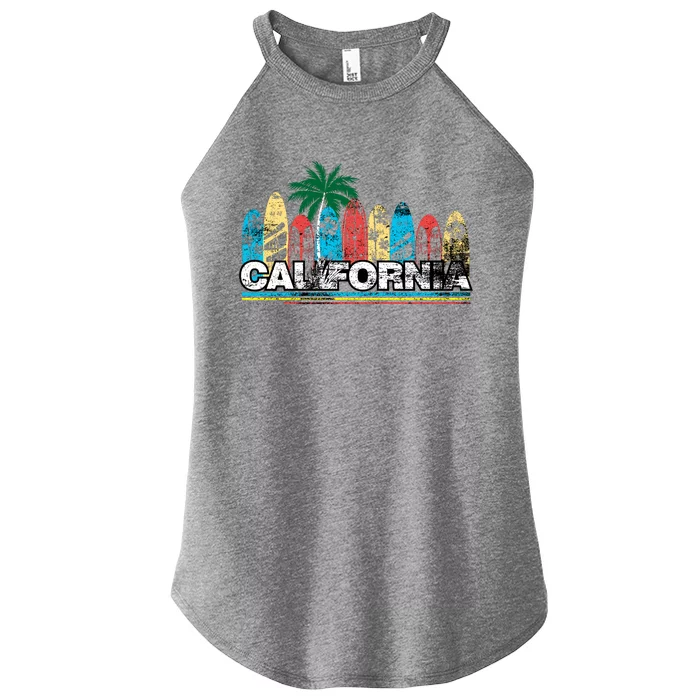 Los Angeles California Surfboard Theme Women’s Perfect Tri Rocker Tank