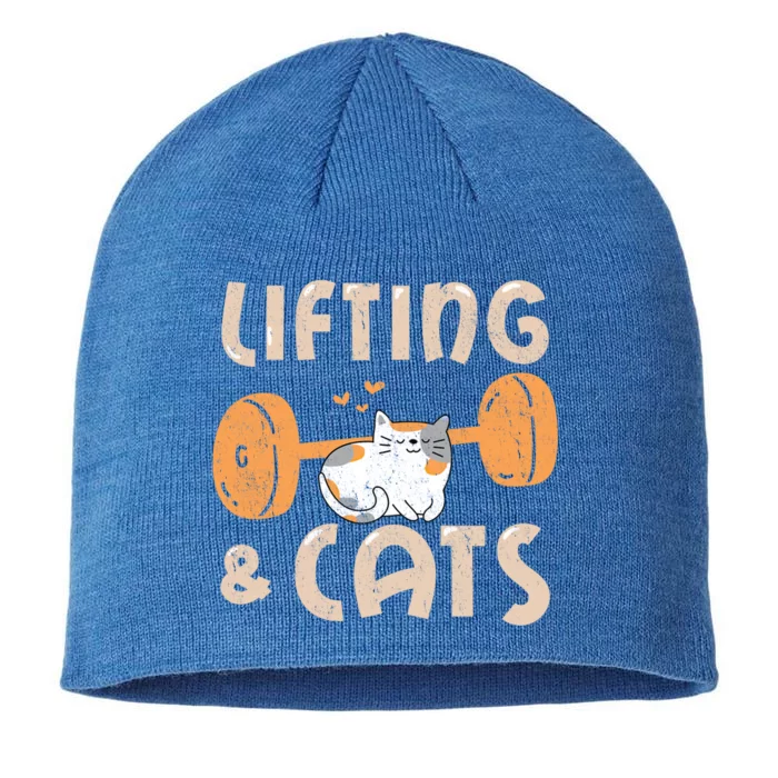 Lifting And Cats Funny Cat Lovers Gym Funny Weightlifting Cute Gift 8 1/2in Sustainable Knit Beanie