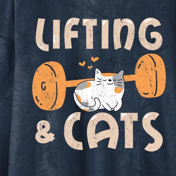 Lifting And Cats Funny Cat Lovers Gym Funny Weightlifting Cute Gift Hooded Wearable Blanket