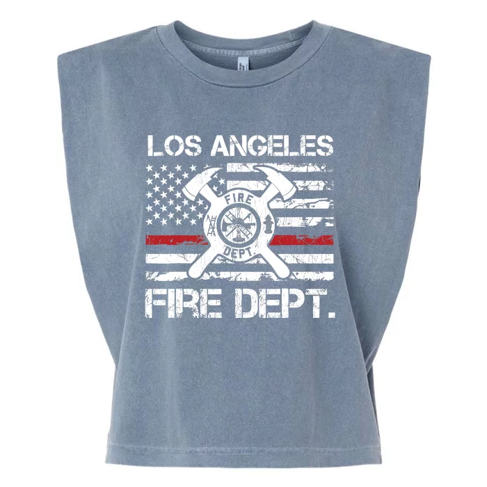 Los Angeles California Fire Department Thin Red Line Fireman Garment-Dyed Women's Muscle Tee