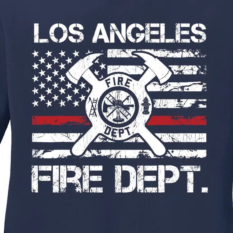 Los Angeles California Fire Department Thin Red Line Fireman Ladies Long Sleeve Shirt