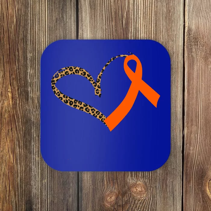 Leukemia Awareness Cancer Leopard Print Heart Orange Ribbon Meaningful Gift Coaster