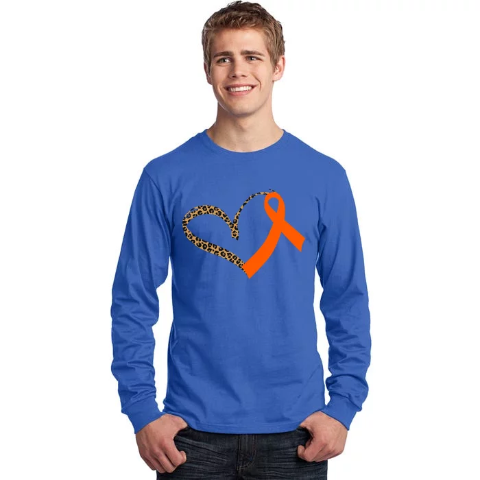 Leukemia Awareness Cancer Leopard Print Heart Orange Ribbon Meaningful Gift Tall Long Sleeve T-Shirt