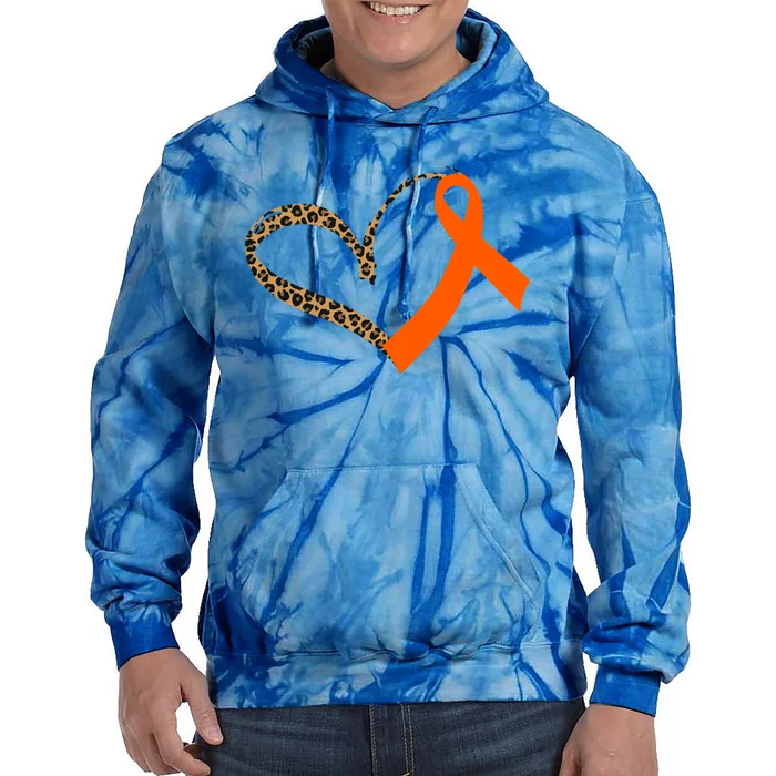 Leukemia Awareness Cancer Leopard Print Heart Orange Ribbon Meaningful Gift Tie Dye Hoodie