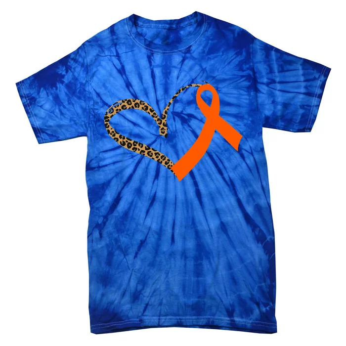 Leukemia Awareness Cancer Leopard Print Heart Orange Ribbon Meaningful Gift Tie-Dye T-Shirt