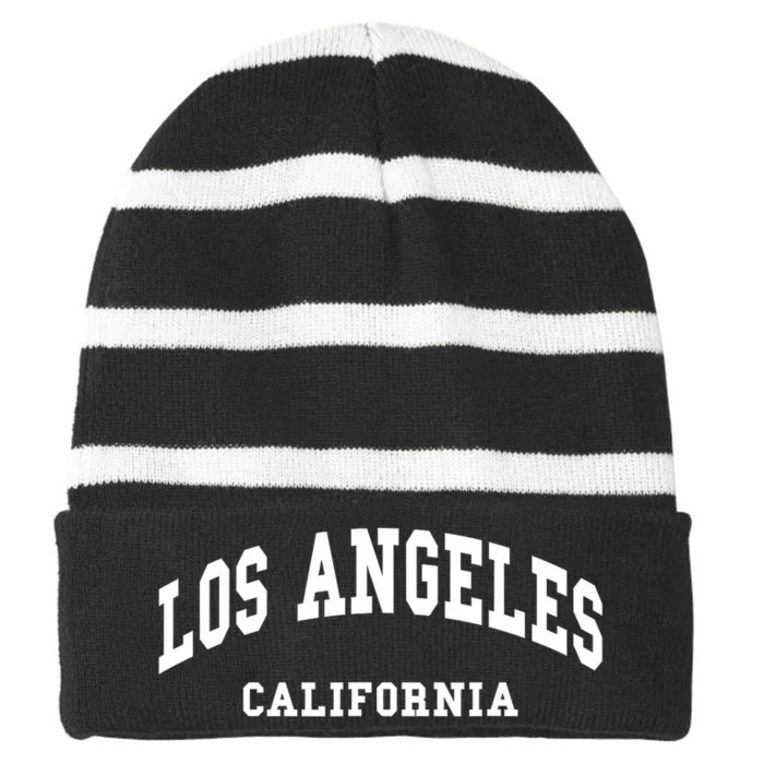 Los Angeles California LA CA Throwback Striped Beanie with Solid Band