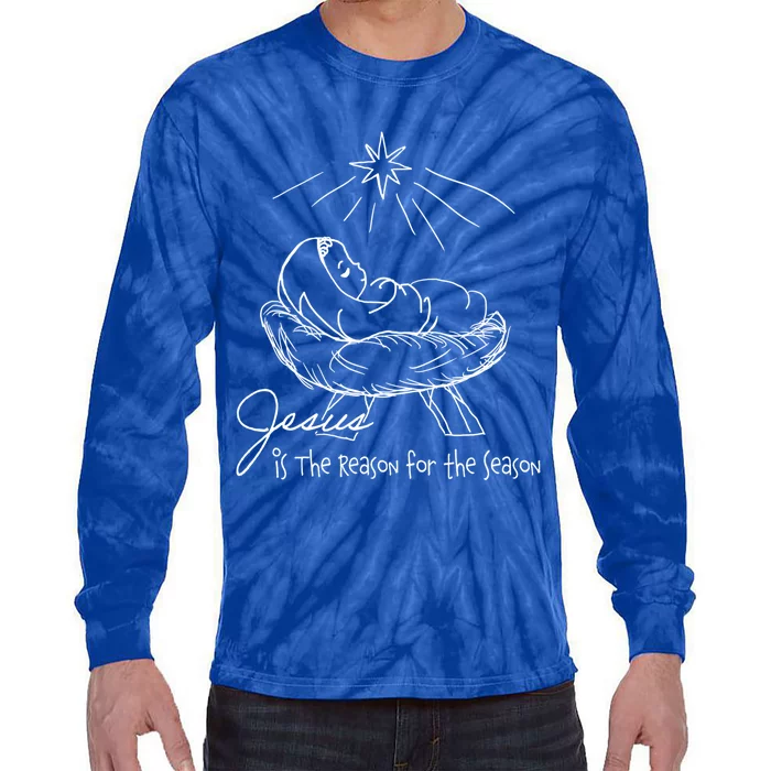 Line Art Christmas Jesus Is The Reason For The Season Gift Tie-Dye Long Sleeve Shirt