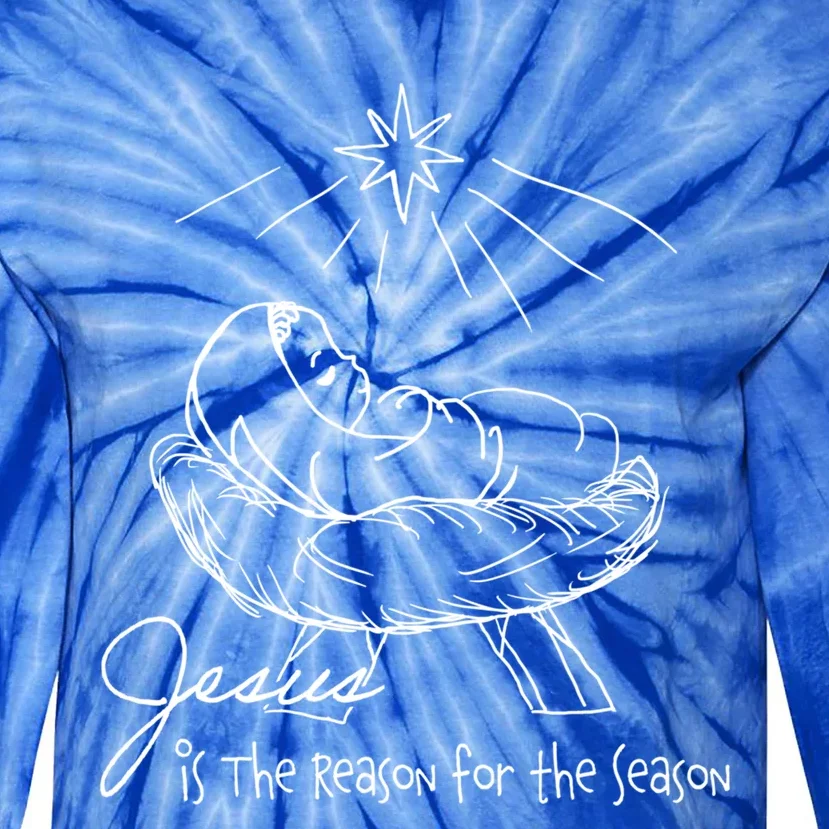 Line Art Christmas Jesus Is The Reason For The Season Gift Tie-Dye Long Sleeve Shirt