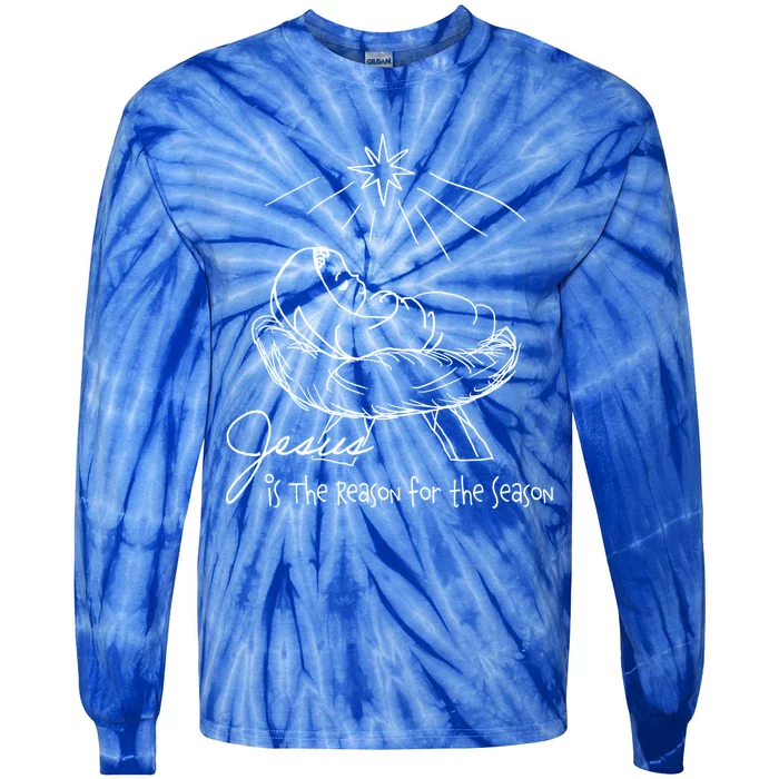 Line Art Christmas Jesus Is The Reason For The Season Gift Tie-Dye Long Sleeve Shirt