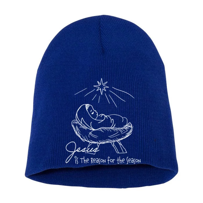 Line Art Christmas Jesus Is The Reason For The Season Gift Short Acrylic Beanie