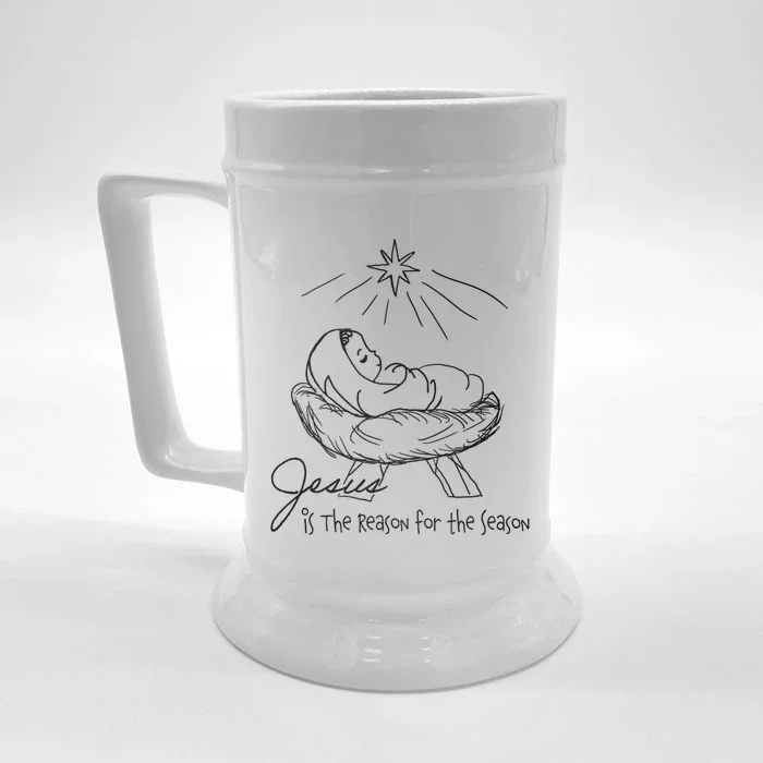 Line Art Christmas Jesus Is The Reason For The Season Gift Front & Back Beer Stein