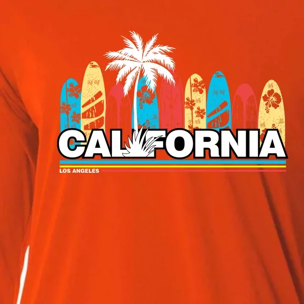 Los Angeles California Surfing Retro Logo Cooling Performance Long Sleeve Crew