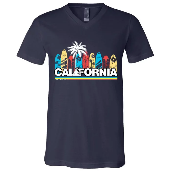 Los Angeles California Surfing Retro Logo V-Neck T-Shirt