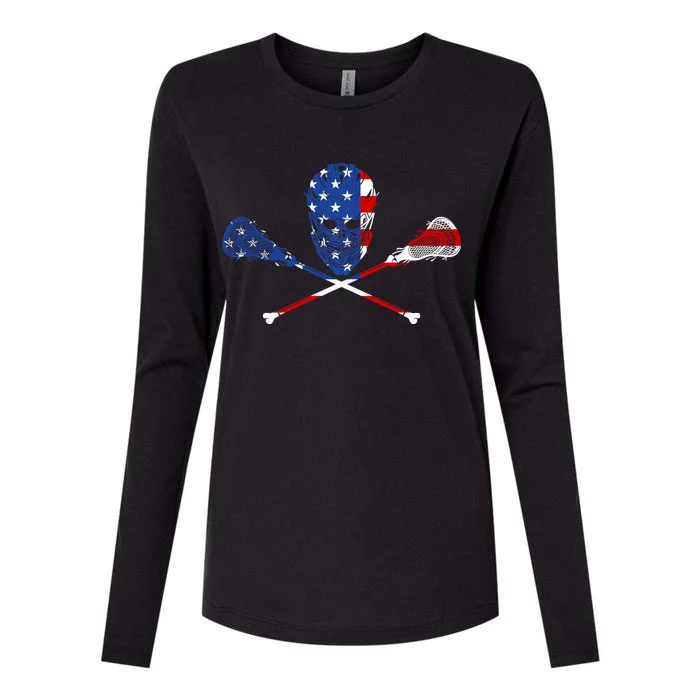 Lacrosse Flag Womens Cotton Relaxed Long Sleeve T-Shirt