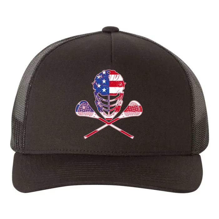 Lacrosse Sport Fan USA American Flag Yupoong Adult 5-Panel Trucker Hat