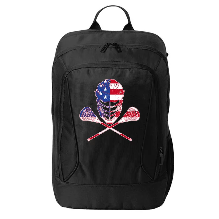 Lacrosse Sport Fan USA American Flag City Backpack