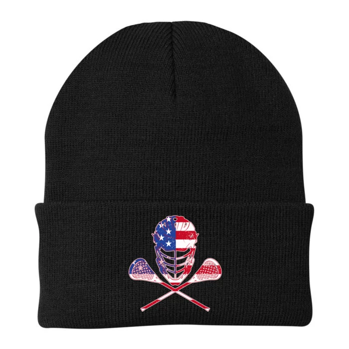 Lacrosse Sport Fan USA American Flag Knit Cap Winter Beanie