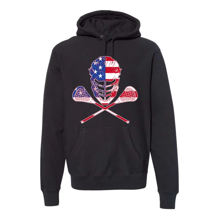 Lacrosse Sport Fan USA American Flag Premium Hoodie