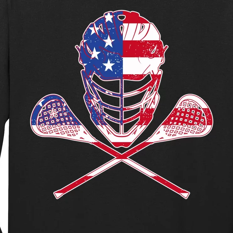 Lacrosse Sport Fan USA American Flag Tall Long Sleeve T-Shirt