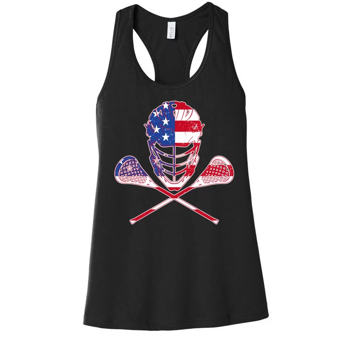 Lacrosse Sport Fan USA American Flag Women's Racerback Tank