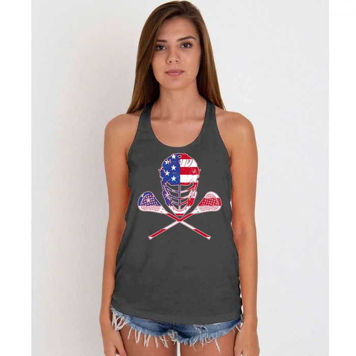 Lacrosse Sport Fan USA American Flag Women's Knotted Racerback Tank