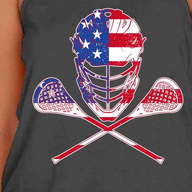 Lacrosse Sport Fan USA American Flag Women's Knotted Racerback Tank