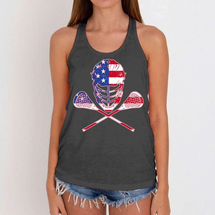 Lacrosse Sport Fan USA American Flag Women's Knotted Racerback Tank