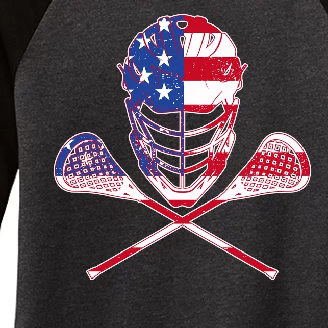 Lacrosse Sport Fan USA American Flag Women's Tri-Blend 3/4-Sleeve Raglan Shirt