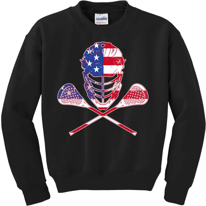 Lacrosse Sport Fan USA American Flag Kids Sweatshirt