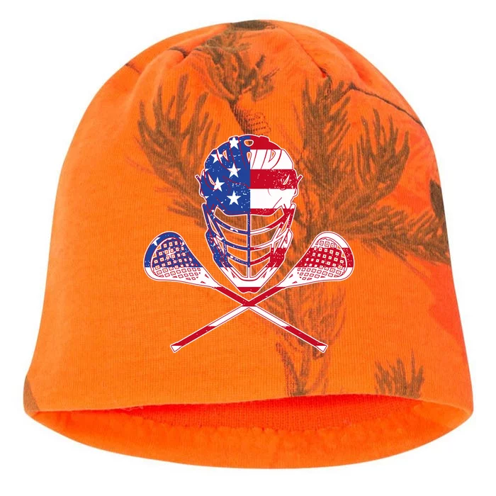 Lacrosse Sport Fan USA American Flag Kati - Camo Knit Beanie